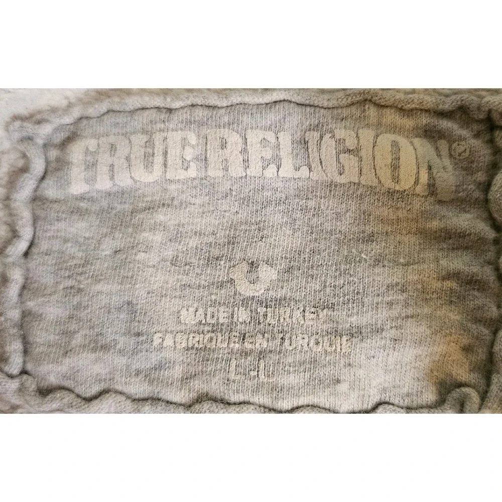 True Religion Zip Up Hoodie Large Gray Horseshoe Logo Fleece Sweatshirt